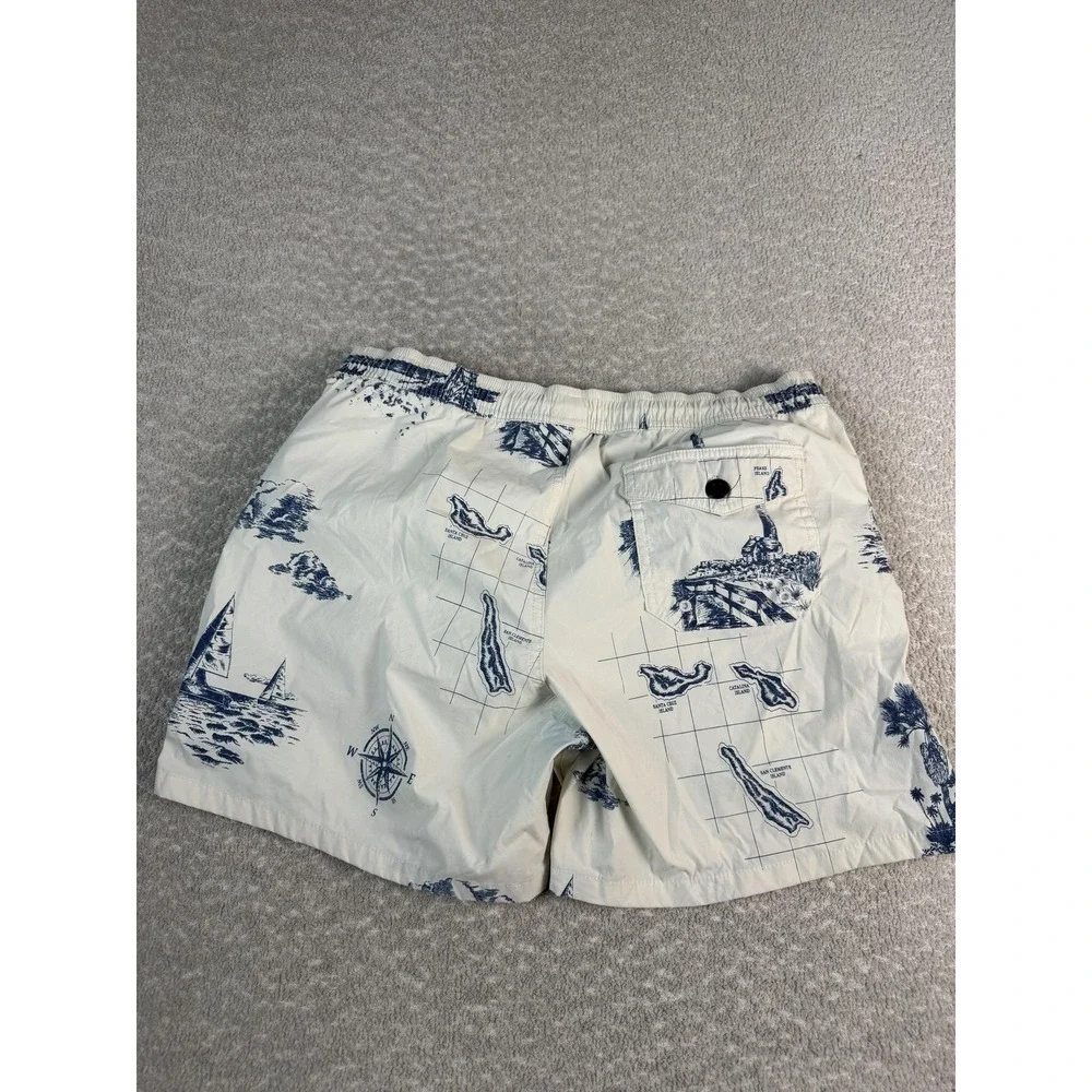 J.Crew Swim Trunks Shorts Mens Large White Nautical Map Print Lined‎ Drawstring